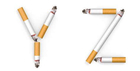 Alphabet made from Cigarette isolated on white background. 3d letter. 3d illustration.