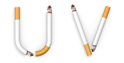 Alphabet made from Cigarette isolated on white background. 3d letter. 3d illustration.