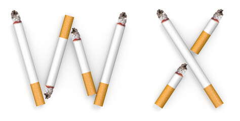 Alphabet made from Cigarette isolated on white background. 3d letter. 3d illustration.