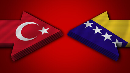 Bosnia and Herzegovina vs Turkey Turkish Arrow Flags – 3D Illustration