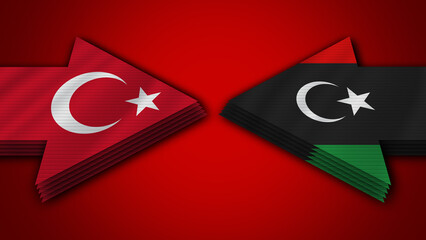 Libya vs Turkey Turkish Arrow Flags – 3D Illustration - obrazy, fototapety, plakaty