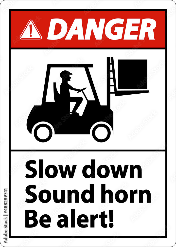 Wall mural danger 2-way slow down sound horn sign on white background