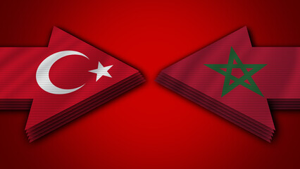 Morocco vs Turkey Turkish Arrow Flags – 3D Illustration