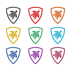 Turtle shield icon or logo, color set