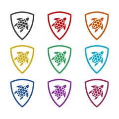 Turtle shield icon or logo, color set