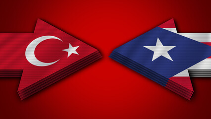 Puerto Rico vs Turkey Turkish Arrow Flags – 3D Illustration