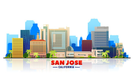 Obraz premium San Jose California vector illustration. Skyline city with main building. Tourism and business picture.