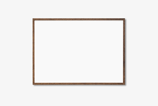 Wooden frame mockup, Blank picture frame mockup on white wall, one horizontal artwork template