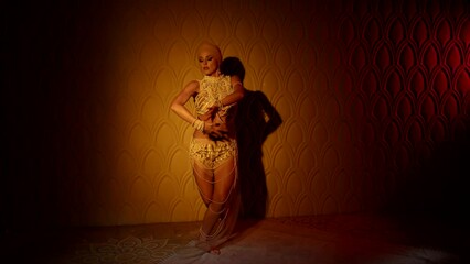 seductive concubine in harem is dancing sexually in night, amazing beautiful lady