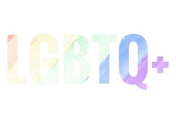 texts "lgbtq+" with rainbow background, lgbtq+ community celebrations in pride month concept.