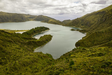 Calm lake located in mountains