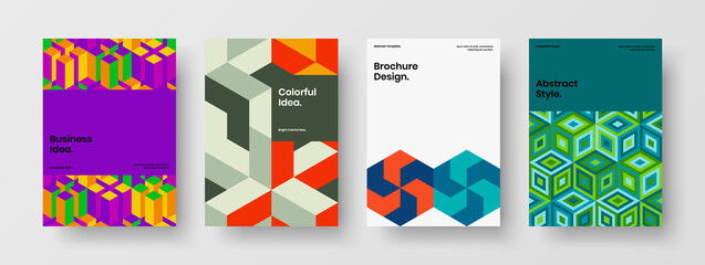 Fototapeta premium Creative handbill A4 design vector concept collection. Vivid geometric shapes company identity layout set.