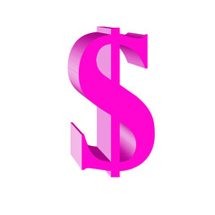 US dollar icon sign. Pink symbol US dollar isolated on white background. 3d illustration