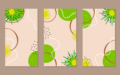 Set of abstract kiwi posters or stories templates.