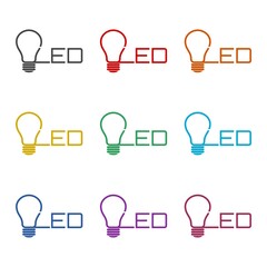 LED light bulb icon or logo, color set