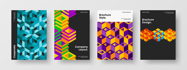 Original geometric pattern corporate identity concept set. Vivid magazine cover A4 vector design layout collection.