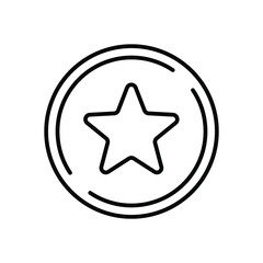 Star rating line icon. Quality emblem vector outline sign.
