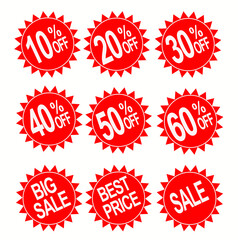 Red discount stickers set. vector