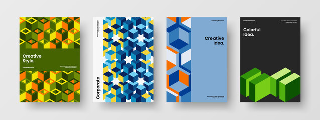 Amazing geometric tiles flyer illustration collection. Simple handbill design vector template composition.