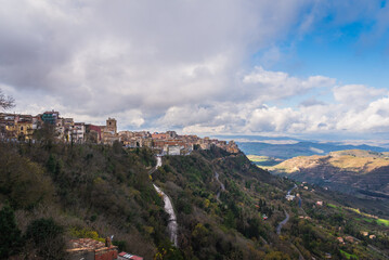 Fototapeta na wymiar Skyline of Enna from Lombardia Castle, Sicily, Italy, Europe