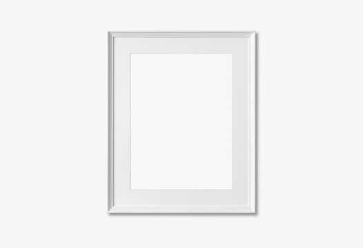 Interior picture mockup with vertical wooden frame on empty white wall, Single artwork template