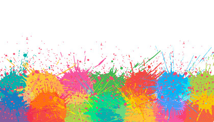 Banner with bright colorful splash blots at down of  background. Vector illustration