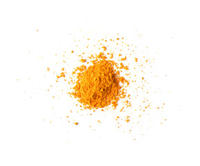 Turmeric rhizome powder on white background