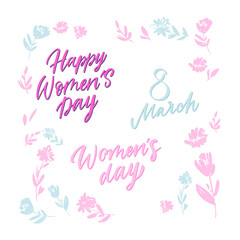 Happy Women's Day Lettering with floral decor