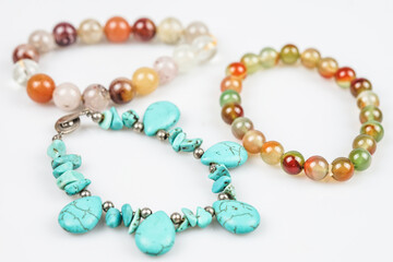 Jewelry with natural synthetic stone bracelet. Beautiful semiprecious stone beads