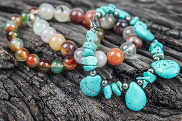 Jewelry with natural synthetic stone bracelet. Beautiful semiprecious stone beads