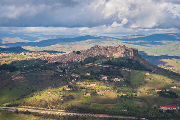 Fototapeta premium View of Calascibetta from Enna, Sicily, Italy, Europe
