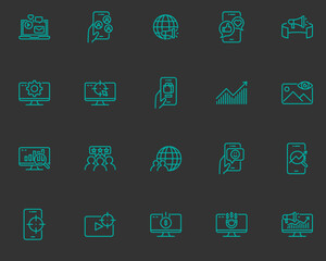 set of marketing line icons, online marketing, advertise