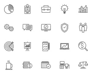 set of business line icons, workplace