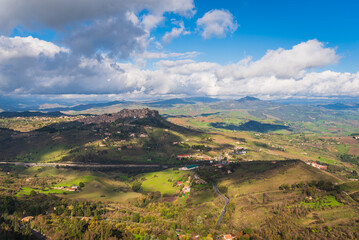 Fototapeta premium View of Calascibetta from Enna, Sicily, Italy, Europe