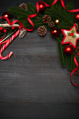 Top view of New year or Christmas Festive decorated background