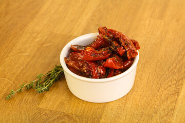Sun-dried natural Italian tomato in the bowl