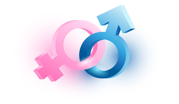 Men and women sign icon 3D style. Sex symbol Vector illustration