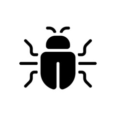 Simple bug icon, computer virus or malware. Black icon on white background