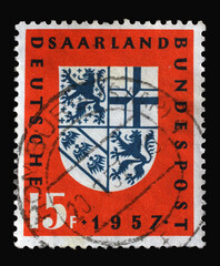 Stamp printed in Saar, Germany, shows Saar Coat of Arms, circa 1957