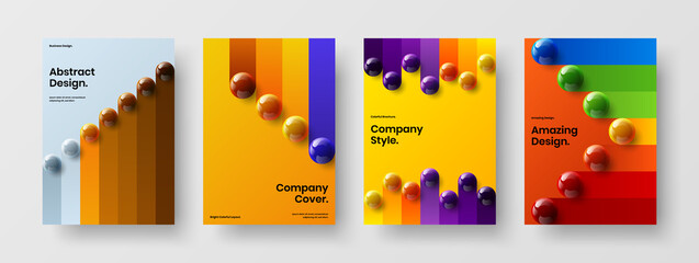 Amazing journal cover design vector illustration set. Colorful 3D spheres handbill template bundle.