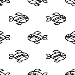 Fish Icon Seamless Pattern, Fish Silhouette, Aquatic Craniate Animal