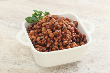 Boiled lentil in the bowl
