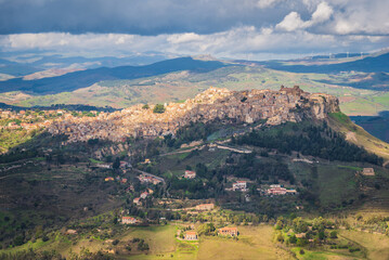 View of Calascibetta from Enna, Sicily, Italy, Europe