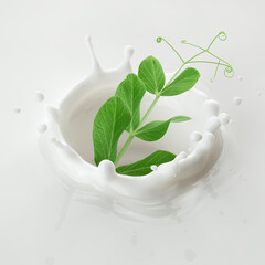 Pea leaf falls into milk, yoghurt, sour cream, Splash