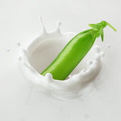 green Pea falls into milk, yoghurt, sour cream, Splash