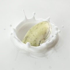 Bean falls into milk, yoghurt, sour cream, Splash