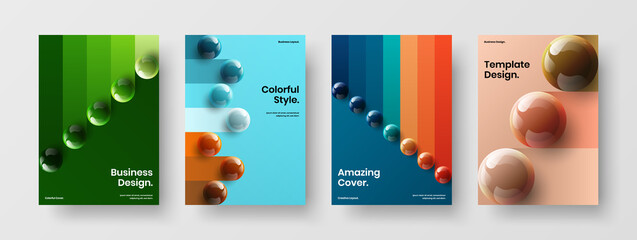 Premium brochure vector design template composition. Abstract realistic spheres flyer concept bundle.