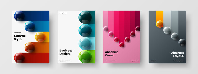 Original pamphlet A4 vector design layout bundle. Isolated 3D spheres corporate brochure template set. - obrazy, fototapety, plakaty