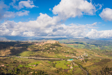 View of Calascibetta from Enna, Sicily, Italy, Europe