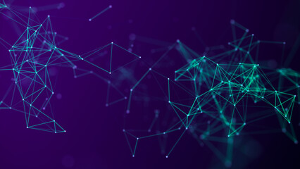 Abstract dark background with moving lines and dots. The concept of big data, technology and science. Network connection. 3d rendering.